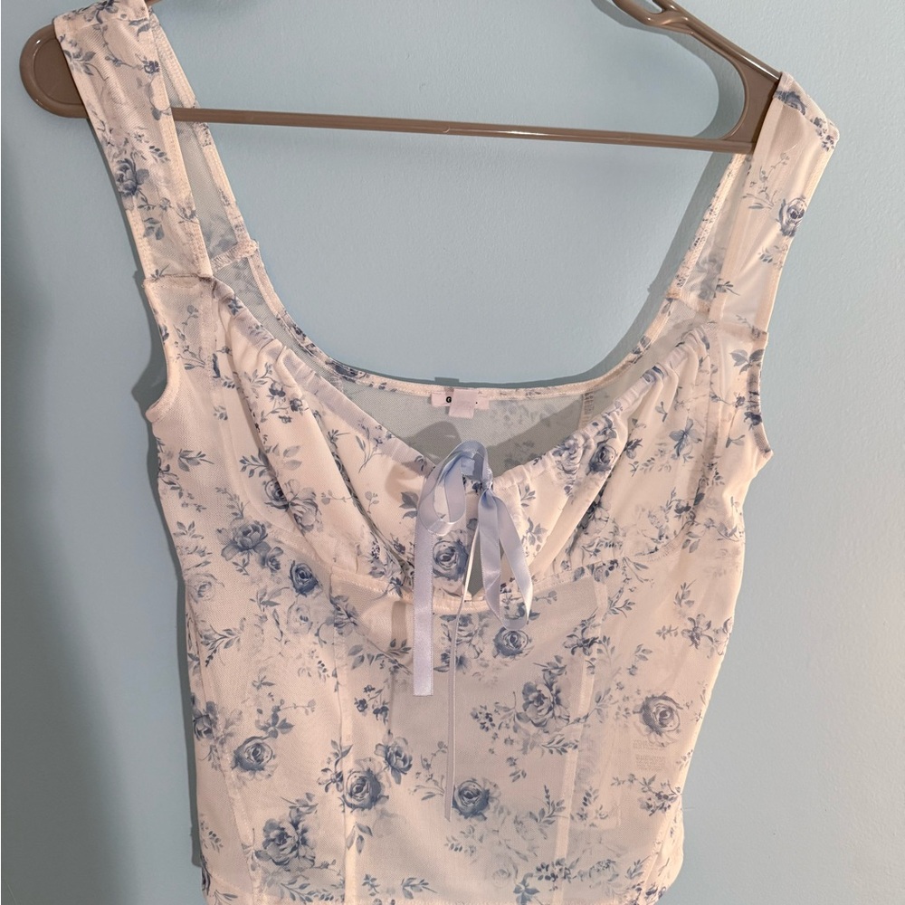 Garage Blue and White Floral Crop Top